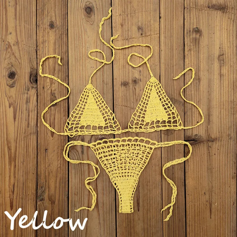 Handmade Crochet Micro Bikini G Thong String Beach Swimwear Sexy Lingerie Sets 13 Color