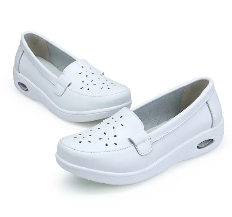 BEYARNE Four Seasons woman Pure black and white soft platform full sole nurse air cushion Shoes Women Genuine shoesL007