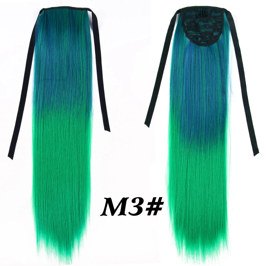Synthetic Ponytail Long Straight Wrap Around Ponytail Hair Extension Heat-Reistant Fiber Pony Tail Fake Hairpieces For Women