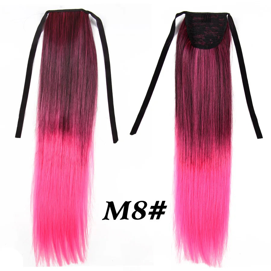 Synthetic Ponytail Long Straight Wrap Around Ponytail Hair Extension Heat-Reistant Fiber Pony Tail Fake Hairpieces For Women
