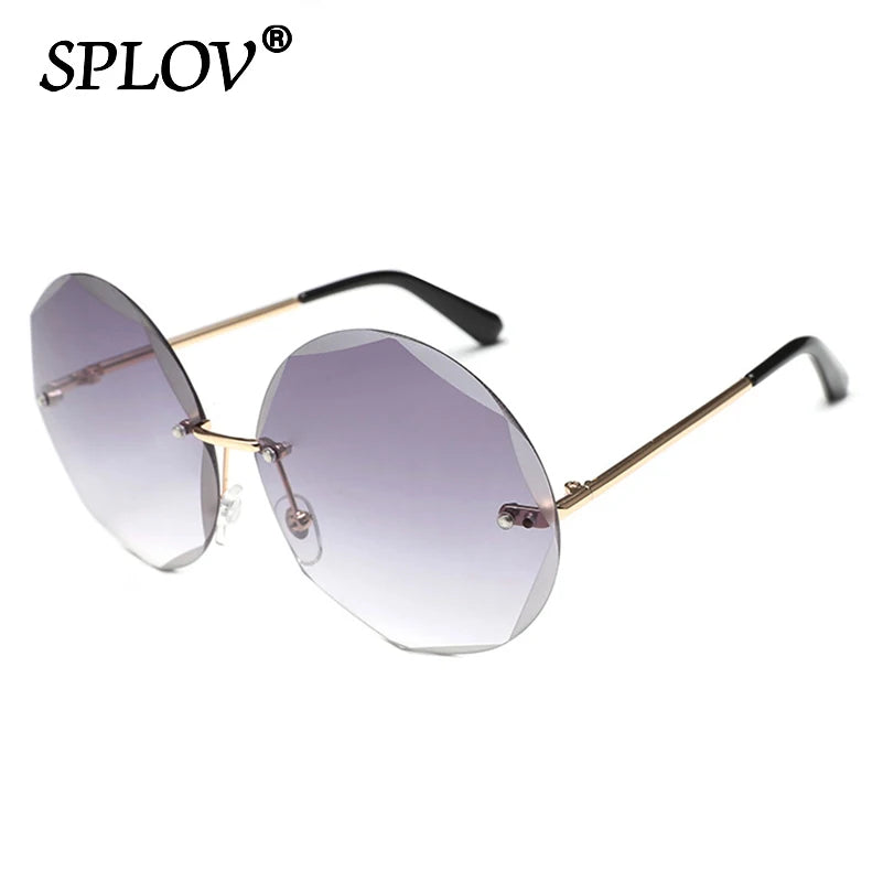 Round Rimless Sunglasses Women Men Vintage Oversized Gradient Sun Glasses Ladies Luxury Shades Female Stylish Eyewear Oculos