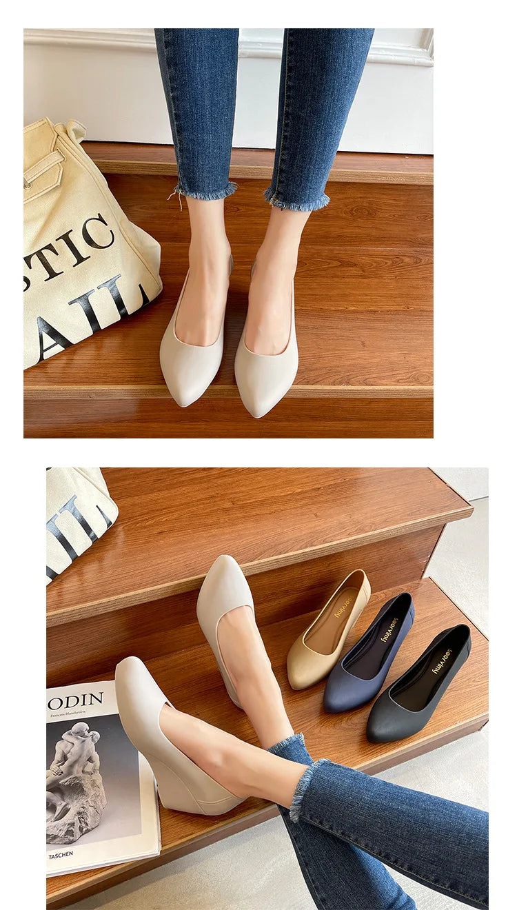 Wedges High heels jelly sandals women solid candy sandales pointed toe summer rain shoes ladies waterproof pvc sandalias 2021