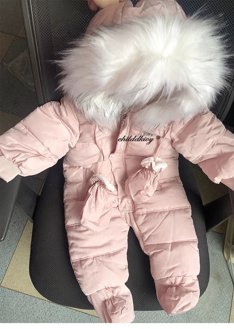 0-24 Months Newborn Baby Jumpsuit Winter Cotton Baby Romper With Gloves Hooded Thicken Boys Snowsuit Girl Clothing Set