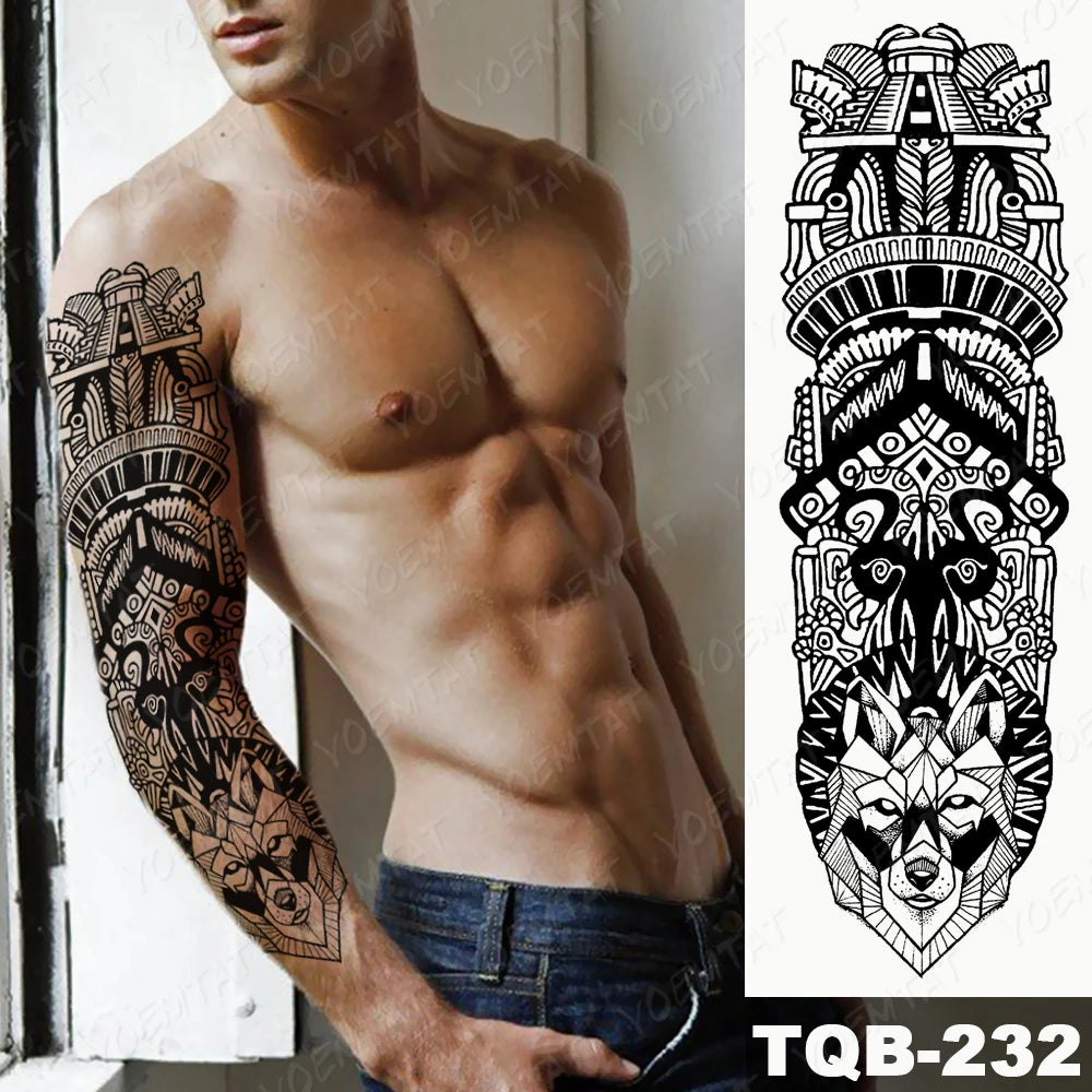 Large Arm Sleeve Tattoo Black Maori Totem Waterproof Temporary Tatto Sticker Tribal Flame Body Art Full Fake Tatoo Women Men