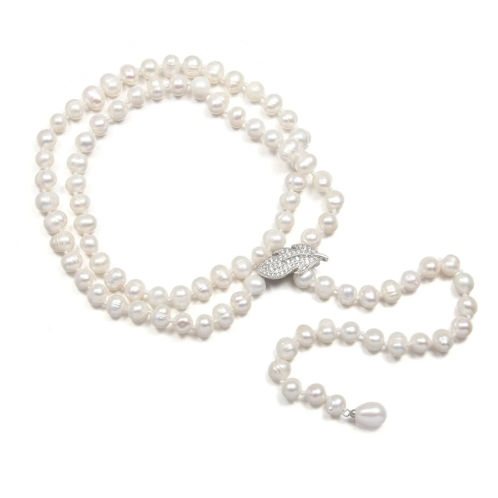 Long Pearl Necklace Sweater Chain 8-9mm Natural Freshwater Pearl Jewelry For Women Fashion Gift