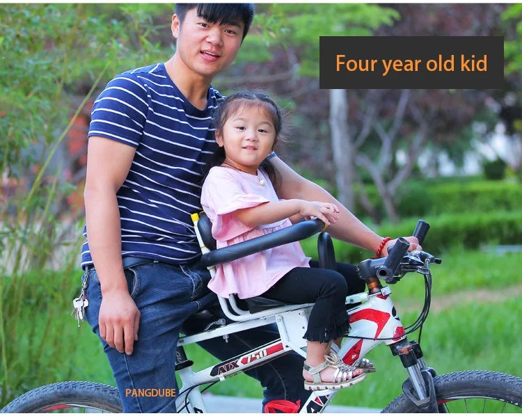 PANGDUBE Universal Front Bike Child Seat Adjustable Baby Bicycle Carrier with Safety Belt Foldable Kids Cycle Seat for Mountain