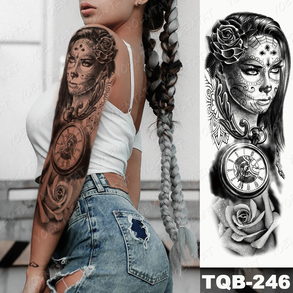 Large Arm Sleeve Tattoo Black Maori Totem Waterproof Temporary Tatto Sticker Tribal Flame Body Art Full Fake Tatoo Women Men