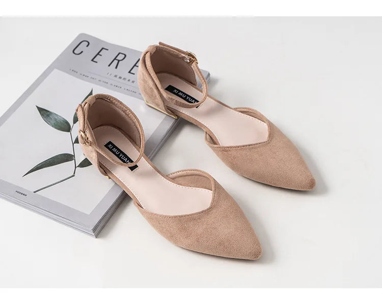 D'orsay suede cover metal low heels office sandals women pointed toe buckle sandalias elegant closed toe summer work shoes women