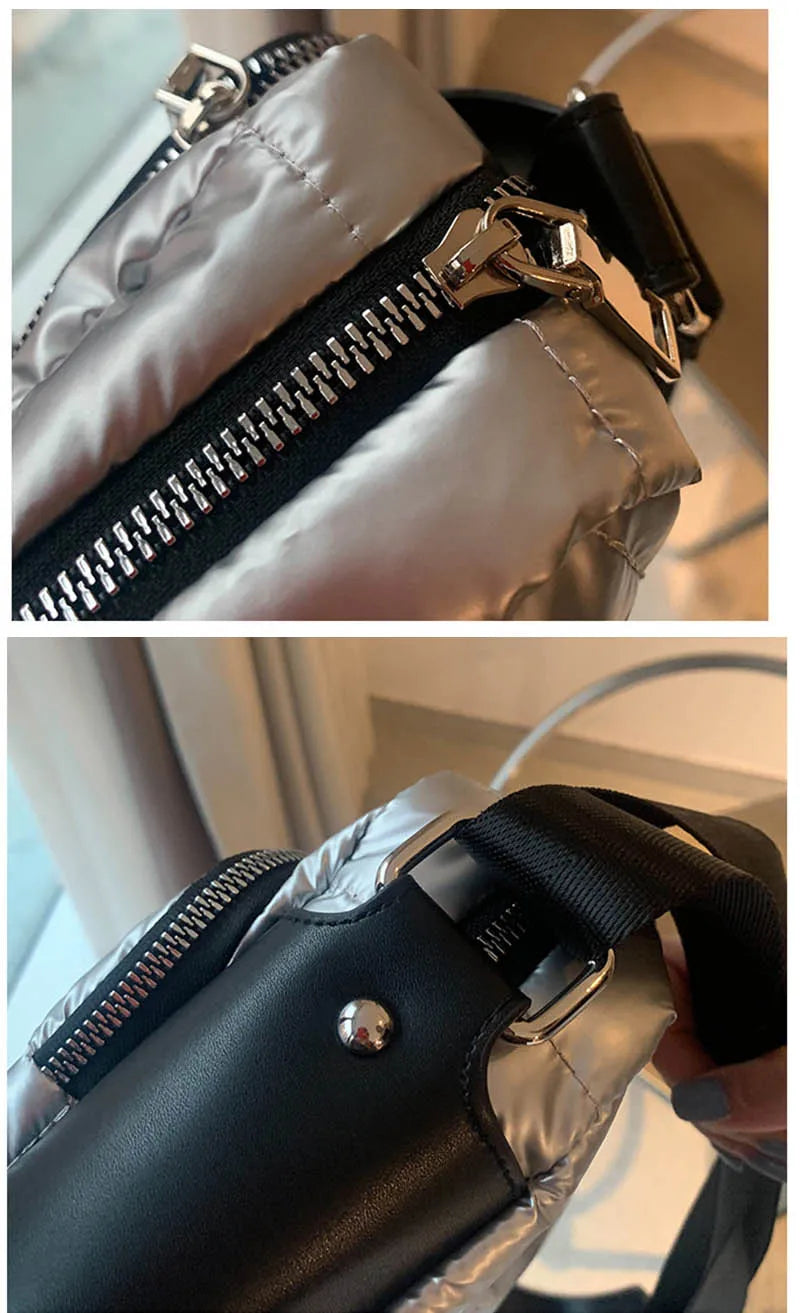 Luxury Space Cotton Shoulder Bags For Women 2021 Winter Crossbody Down Bag Designer Handbag Wide Shoulder Strap Messenger Pack가방