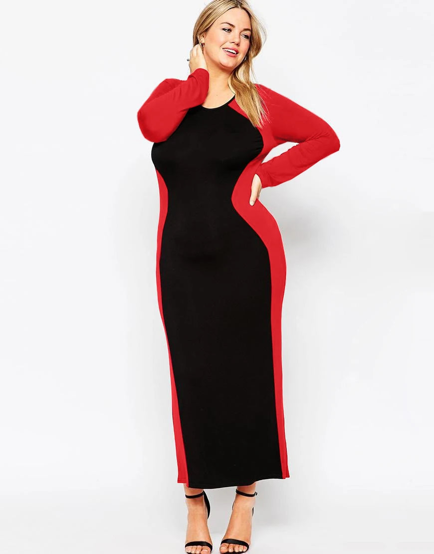 Plus Size Sheath Dress Women Long Sleeve Black And Red Stretchy Knit Maxi Spring Autumn Elegant Formal Work Office Dress 5XL 6XL