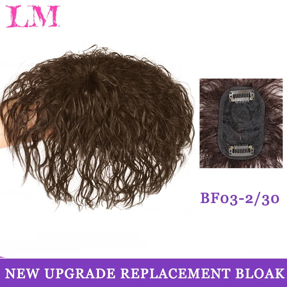 LM Hair Bangs for Mens Clips in Real Hair Bang Cover High Forehead 100% Human Hair Bangs Fringe Extension for Volume