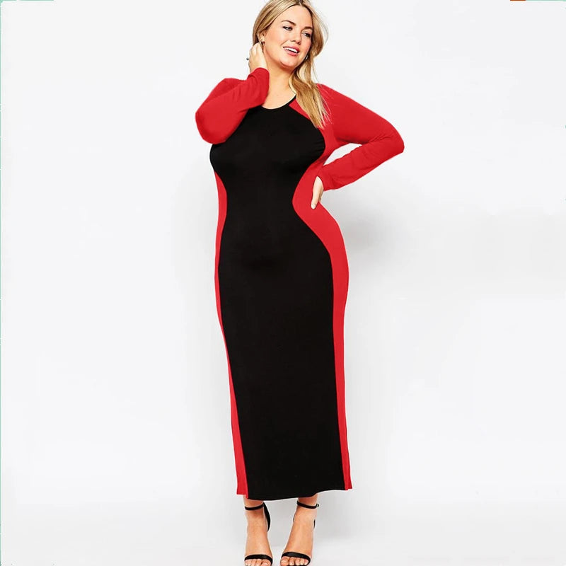 Plus Size Sheath Dress Women Long Sleeve Black And Red Stretchy Knit Maxi Spring Autumn Elegant Formal Work Office Dress 5XL 6XL