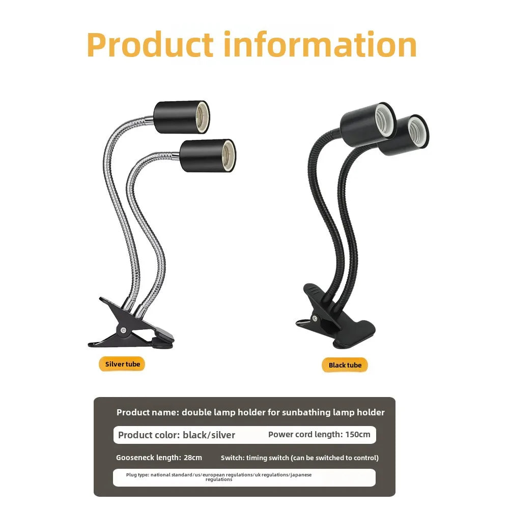 Reptile Heat Lamp Double-Head Lamp with Clamp UV UVB Reptile Light with Intelligent Cycle Timer for Turtle Bearded Dragon Lizard