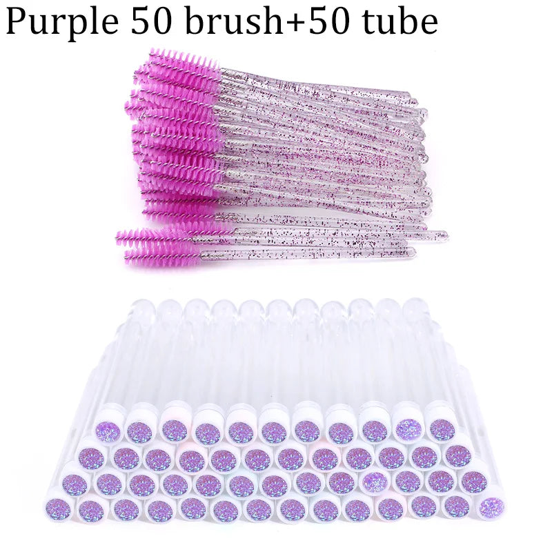 50Pcs Eyelash Brush Mascara Tube Crystal Eyebrow Brushes Disposable Comb Dust-proof Lash Extension Supplies Cosmetic Makeup Tool