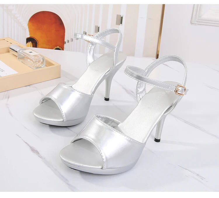 High Heel Sandals Women Shoes 2020 Summer New Slippers Red Fine Heel Patent Leather Women Open Toe Plus Size Sexy Ladies Banquet