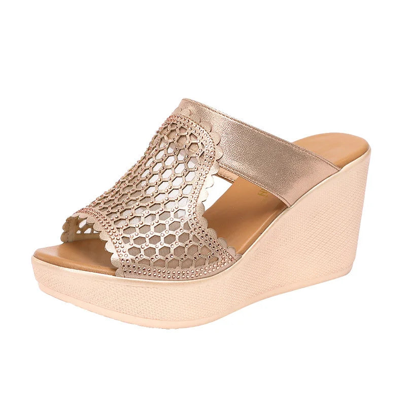 YAERNI High Heel Sandals For Women Summer Peep Toe Lace Mesh Wedge Heels Sandal Women Shoes