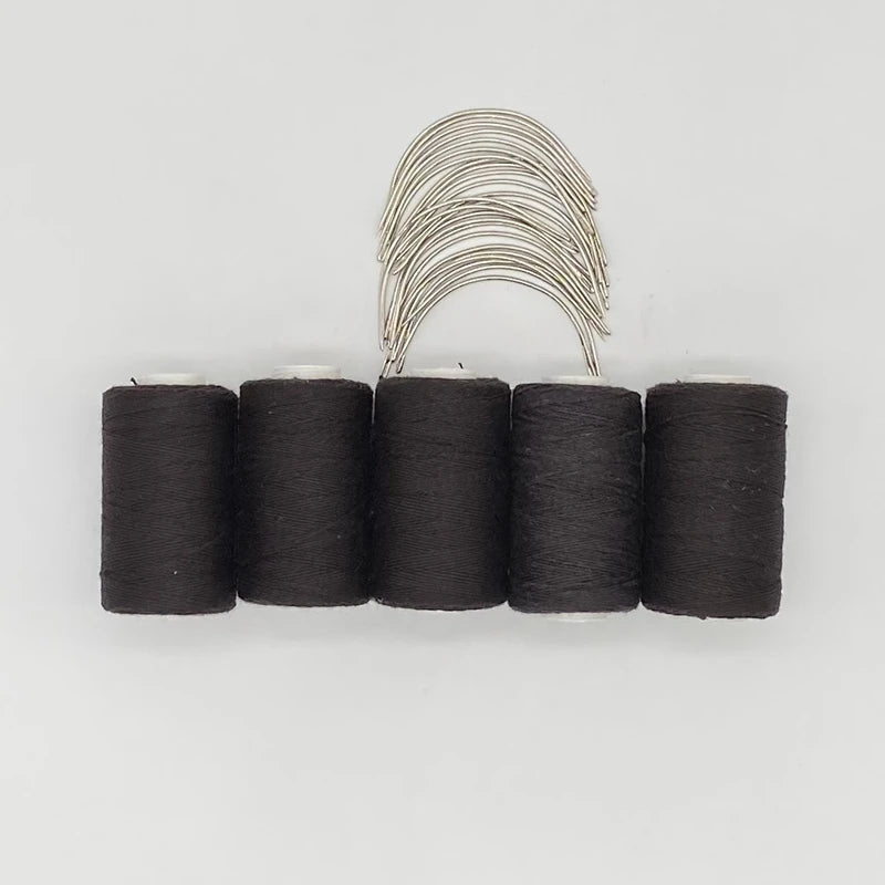 DARK BROWN Thread Needle Kit 24 Pcs C Curved Needle With Gift 5 Small Rolls Cotton Sewing Thread Hand-Tied Weaving Thread
