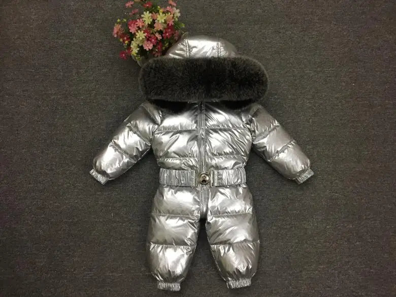 Russian Winter Boys Girls 1-5Y Winter Overalls Baby Rompers Duck Down Jumpsuit Real Fur Collar Children Outerwear Kids Snowsuit