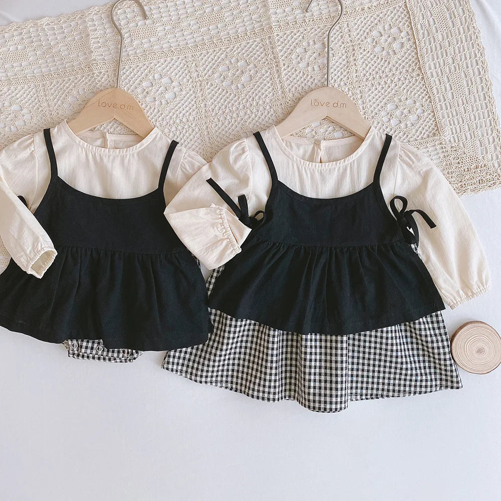 2026 Autumn Baby Clothes 2pcs Set Siblings Clothes Infant Girls Bodysuit Big Sisters Dress Toddler Suit