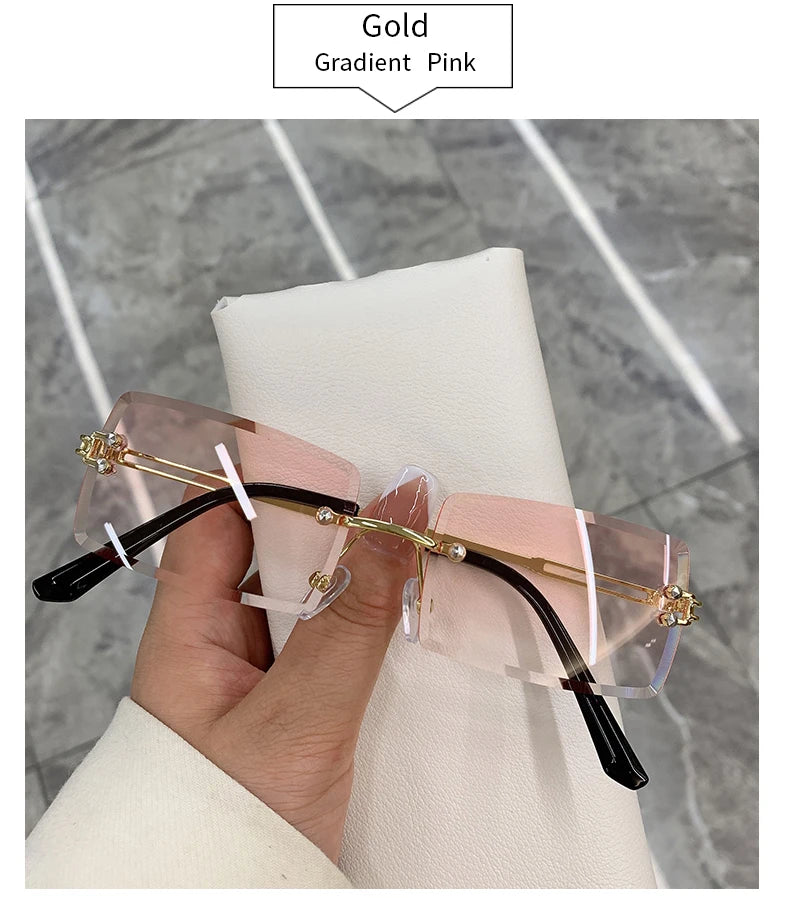Vintage Fashion 2021 New Sunglasses Rimless Frameless Rectangle Shades Gradient UV400 Summer Traveling Sun Glasses for Women