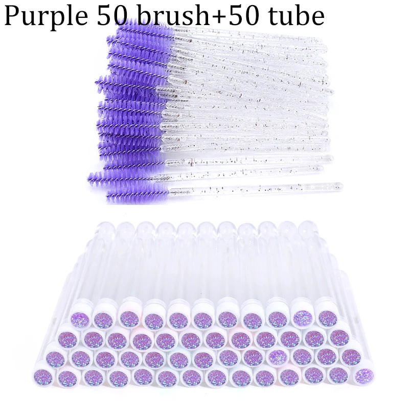 50Pcs Eyelash Brush Mascara Tube Crystal Eyebrow Brushes Disposable Comb Dust-proof Lash Extension Supplies Cosmetic Makeup Tool