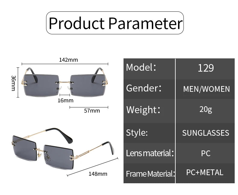 Vintage Fashion 2021 New Sunglasses Rimless Frameless Rectangle Shades Gradient UV400 Summer Traveling Sun Glasses for Women