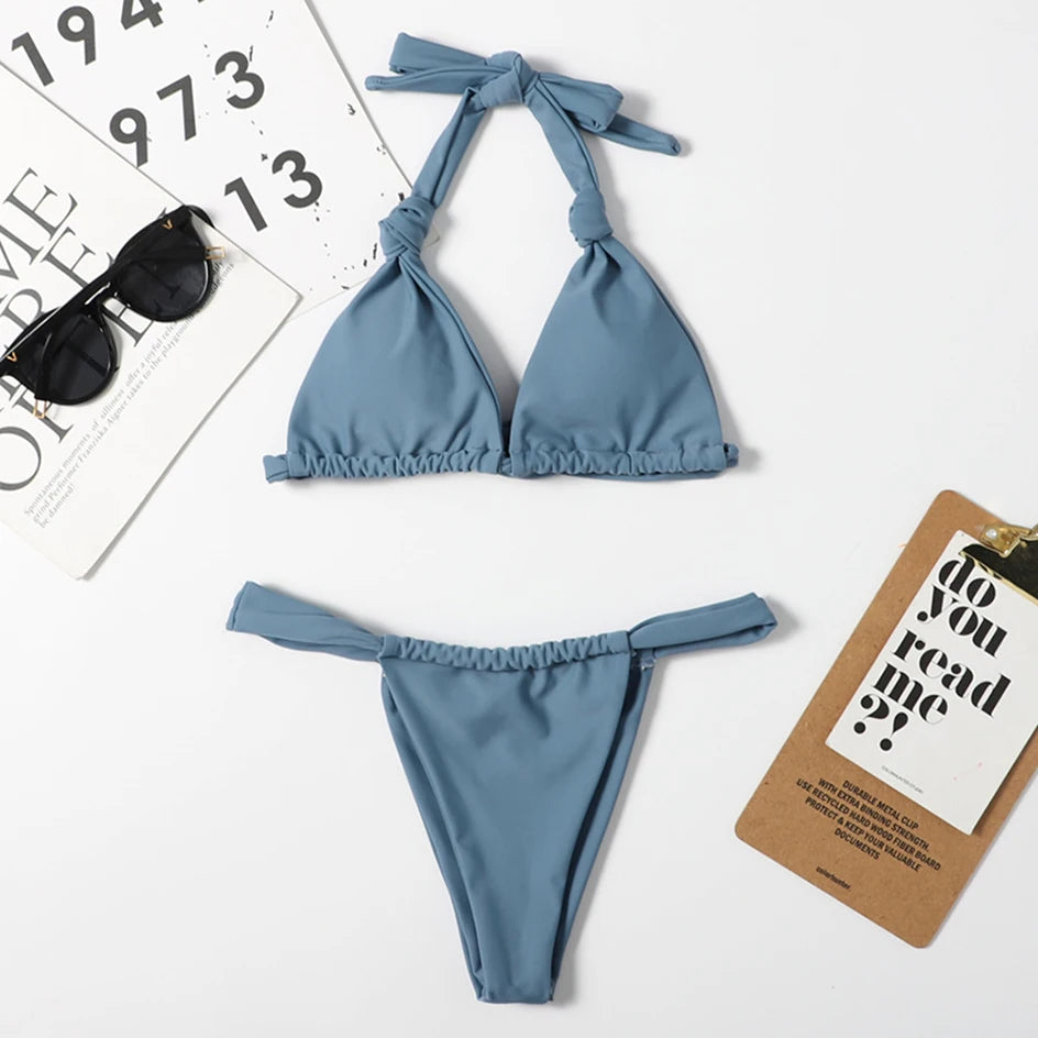 Sexy Micro Bikini 2024 Woman Swimsuit Mini Thong Bikinis Set Beachwear Halter Top Swimwear Women Swimming Wear for Bathing Suit