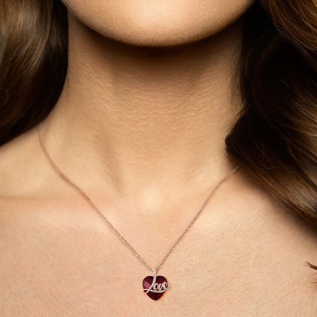 SANTUZZA Authentic 925 Sterling Silver Pendant for Women Red Stones White CZ Love Heart Pendant Valentines Gifts Fine Jewelry