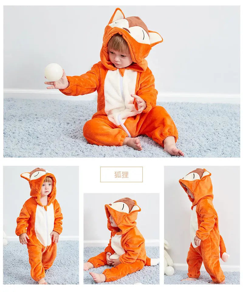 Baby Kigurumi Penguin Lion Cat Animal Cosplay Costume Winter Plush Jumpsuit for Toddler Boys 1 to 2 3 4 Years Baby Girl Outfits