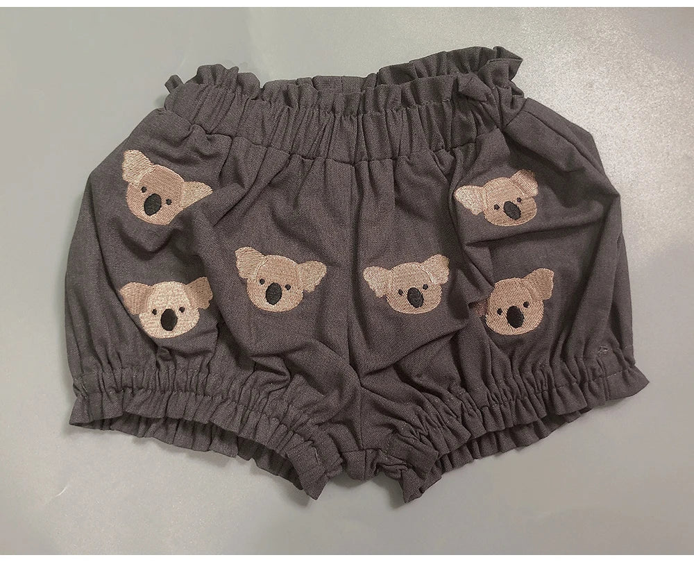 Summer Baby Set Long-sleeved Romper Top Shorts Pure Handmade Embroidered Cartoon Animals High-quality Fabric Physical Texture