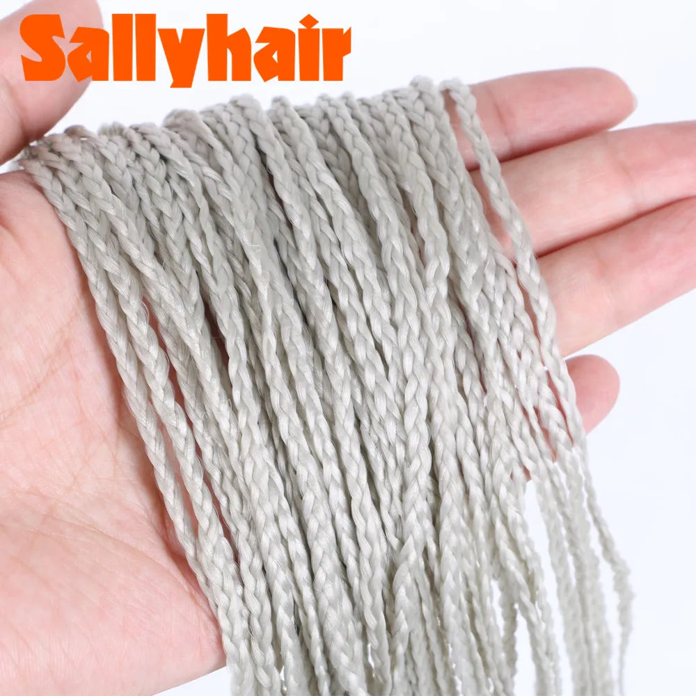 Sallyhair Synthetic Braids Thin Box Braids Crochet Braiding Hair Colorful Zizi Braids Extensions Grey Pink Black Brown Hair