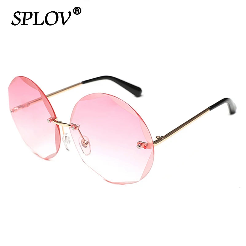 Round Rimless Sunglasses Women Men Vintage Oversized Gradient Sun Glasses Ladies Luxury Shades Female Stylish Eyewear Oculos