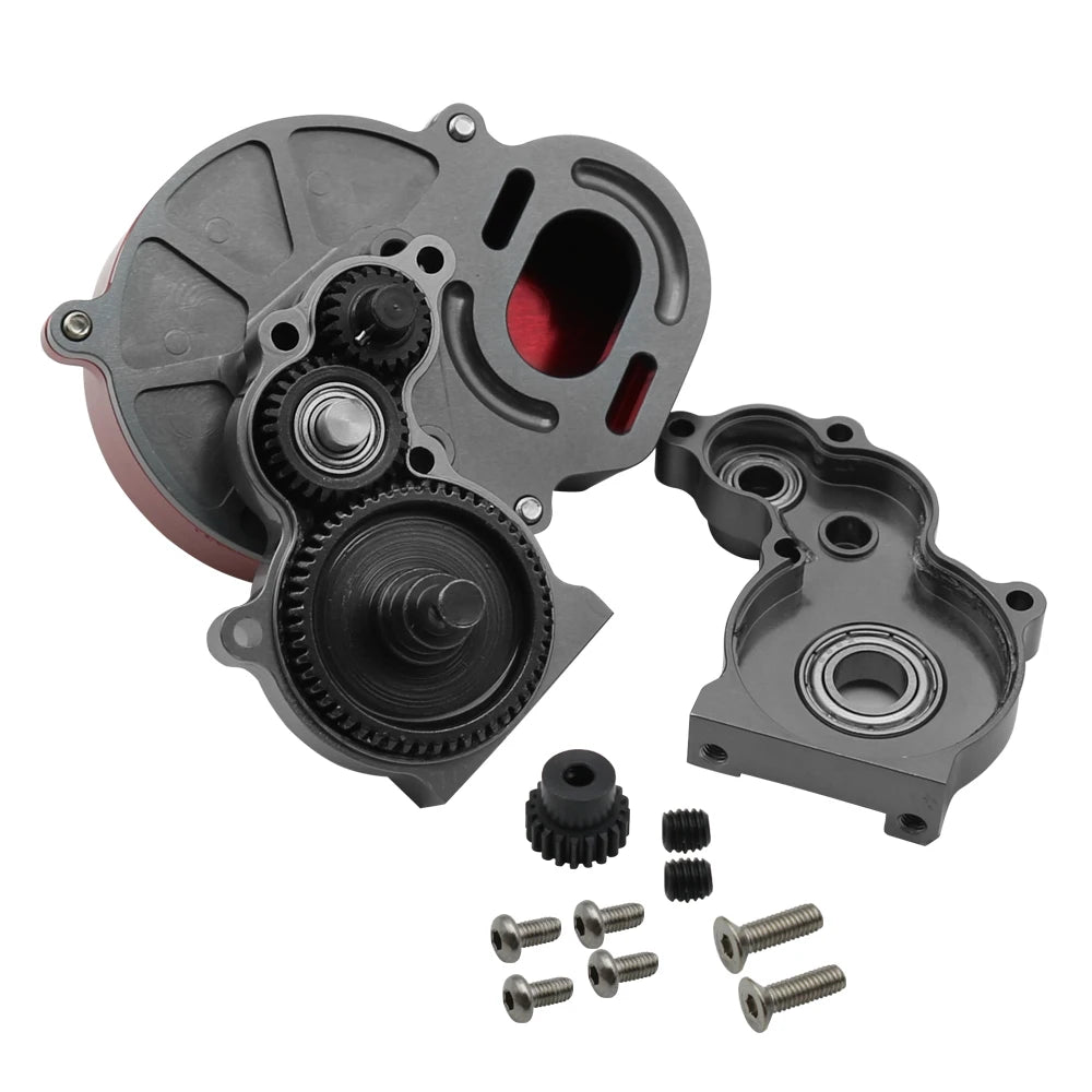 48P All Metal Transmission Gearbox with Motor Gear/Protective Cover for 1/10 RC Rock Crawler Axial SCX10 9028 90047  Truck
