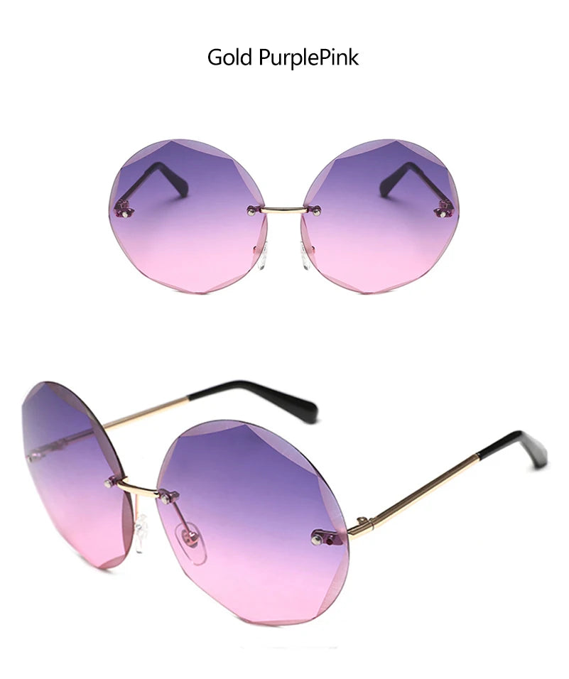 Round Rimless Sunglasses Women Men Vintage Oversized Gradient Sun Glasses Ladies Luxury Shades Female Stylish Eyewear Oculos
