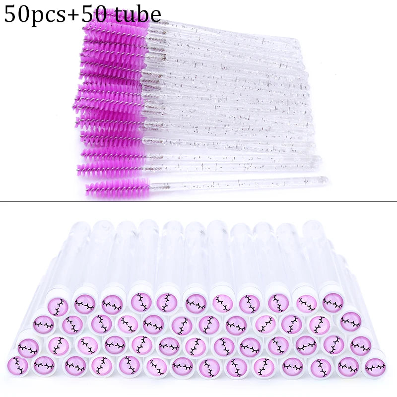 50Pcs Eyelash Brush Mascara Tube Crystal Eyebrow Brushes Disposable Comb Dust-proof Lash Extension Supplies Cosmetic Makeup Tool
