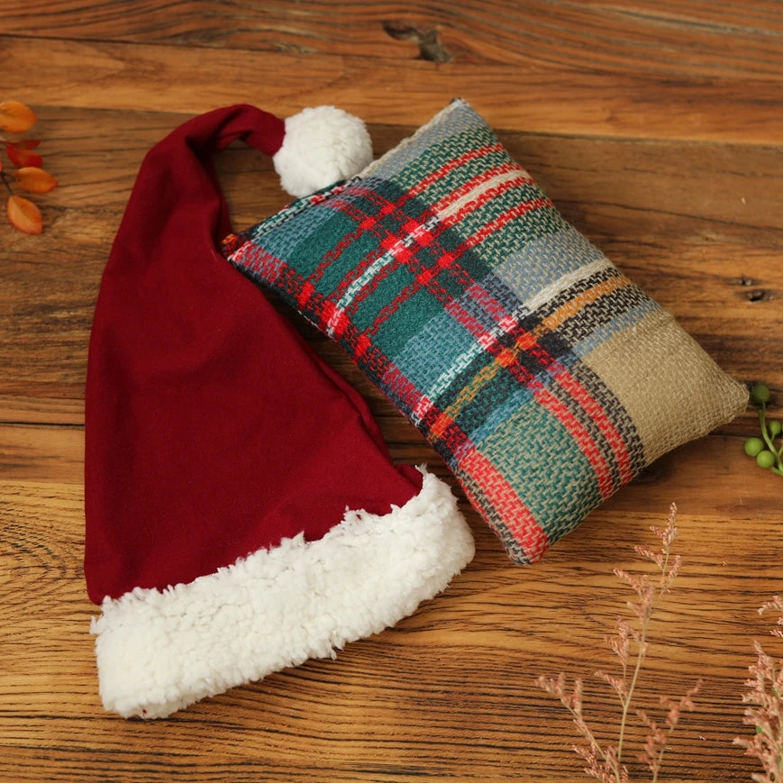 Baby Christmas Hat Reindeer Newborn Photography Props Accessories Wraps Pillow Set For Girls Boy Photo Shoot Studio Decoration