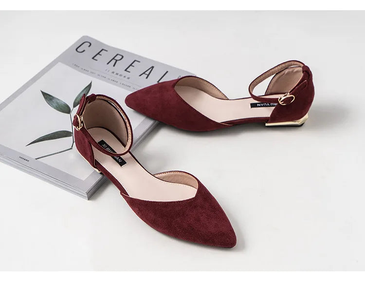 D'orsay suede cover metal low heels office sandals women pointed toe buckle sandalias elegant closed toe summer work shoes women