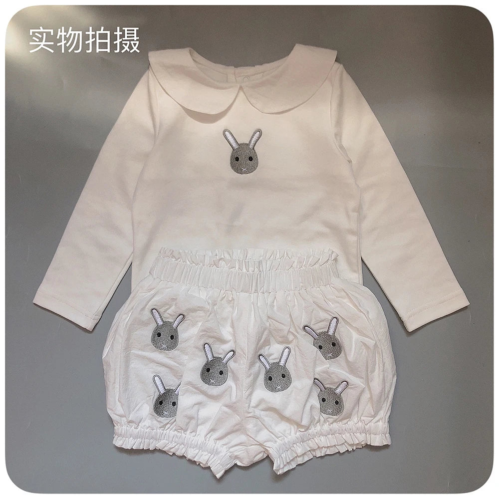 Summer Baby Set Long-sleeved Romper Top Shorts Pure Handmade Embroidered Cartoon Animals High-quality Fabric Physical Texture