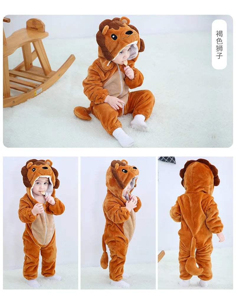 Baby Kigurumi Penguin Lion Cat Animal Cosplay Costume Winter Plush Jumpsuit for Toddler Boys 1 to 2 3 4 Years Baby Girl Outfits