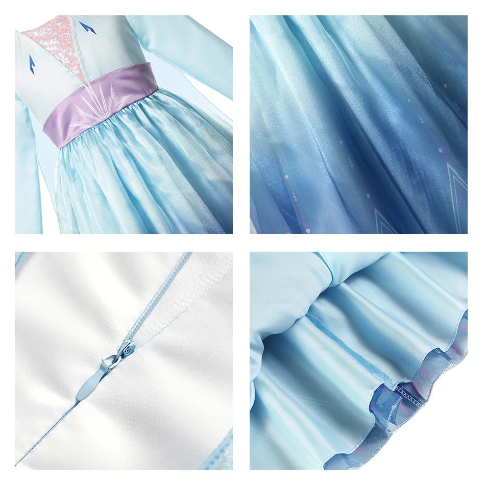 Elsa Anna 2 Dress Girls Princess Carnival Party Halloween Cosplay Costume Snow Queen Vestido Children Clothing For 2-12 Years