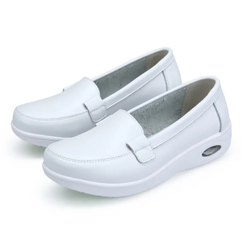 BEYARNE Four Seasons woman Pure black and white soft platform full sole nurse air cushion Shoes Women Genuine shoesL007