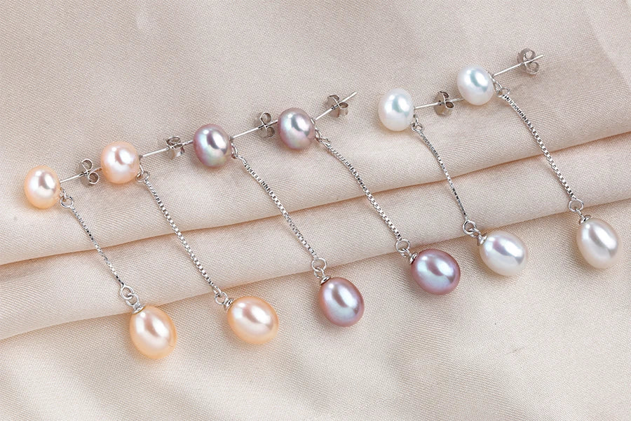 HENGSHENG New Simple 925 Sterling Silver Drop Dangle Earrings Double Natural Freshwater Pearls Fashion Jewelry For Wedding Women