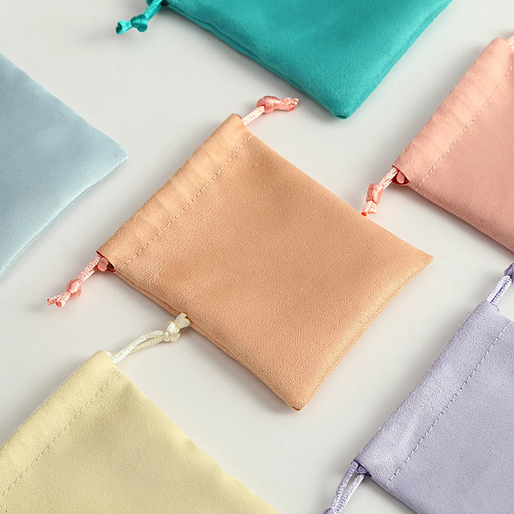 50pcs 7x9cm Light Blue Flannel Drawstring Packing Jewelry Packaging Display Luxury Velvet Suede Pouches Wedding Favors Gift Bags