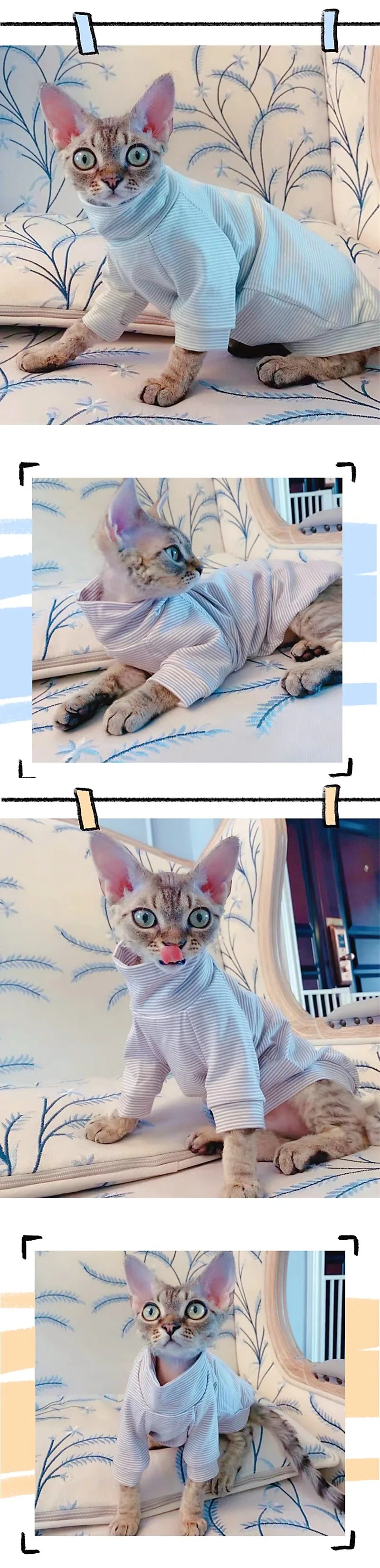 Cotton Sphinx Cat Dog Clothes For Small Puppy Hairless Cat Sweatshirt Clothing Stripe Pet Costume Kittens Jumpsuit Autumn Winter
