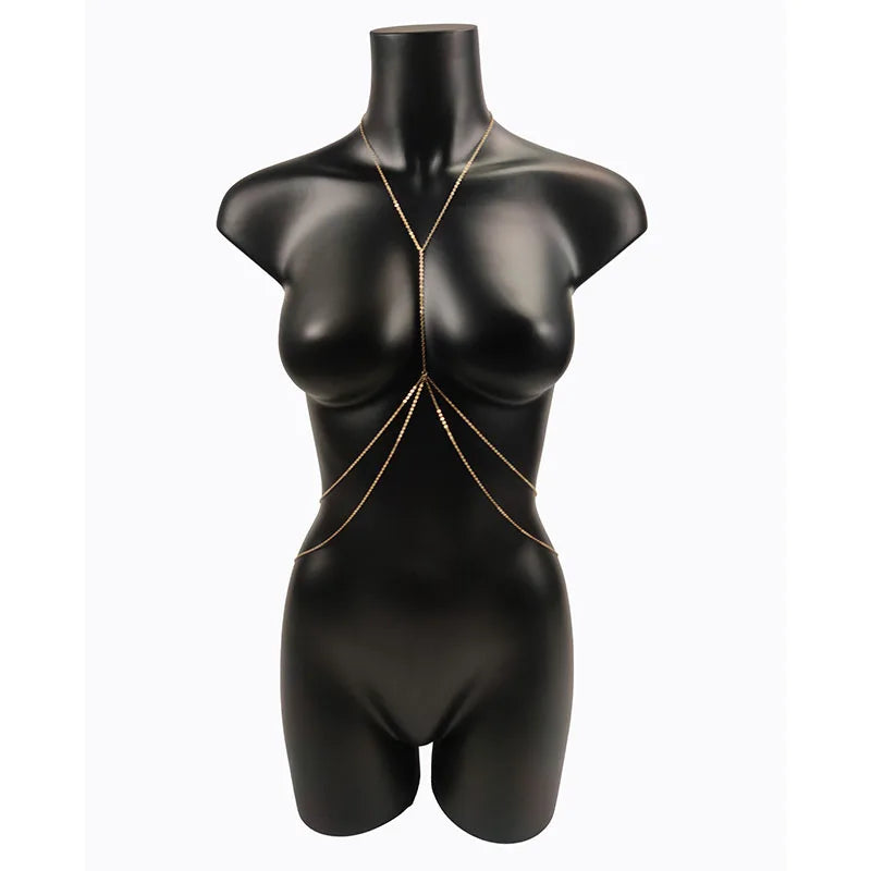 Body Jewelry Sexy Chest Chain Bikini Belly Chains for Women Cross Waist Chains Female Body Suit Girl Fashion Beach Simple Luxury