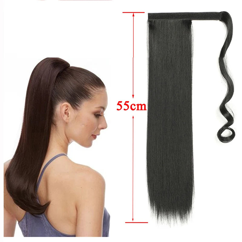 Synthetic Ponytail Long Straight Wrap Around Ponytail Hair Extension Heat-Reistant Fiber Pony Tail Fake Hairpieces For Women