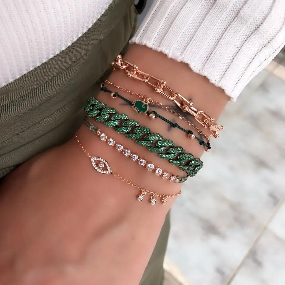 Women Hip Hop Colorful Cz Cuban Chain Bracelet 10mm Width Blue Red Green Cubic Zirconia Cuban Chain Bracelet Bangle For Women