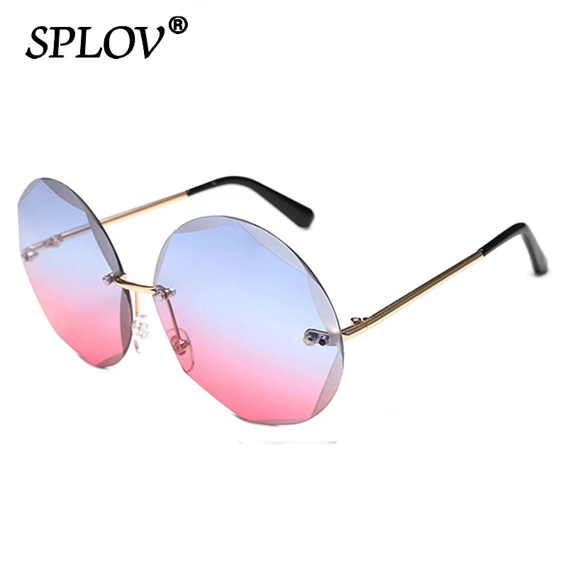 Round Rimless Sunglasses Women Men Vintage Oversized Gradient Sun Glasses Ladies Luxury Shades Female Stylish Eyewear Oculos