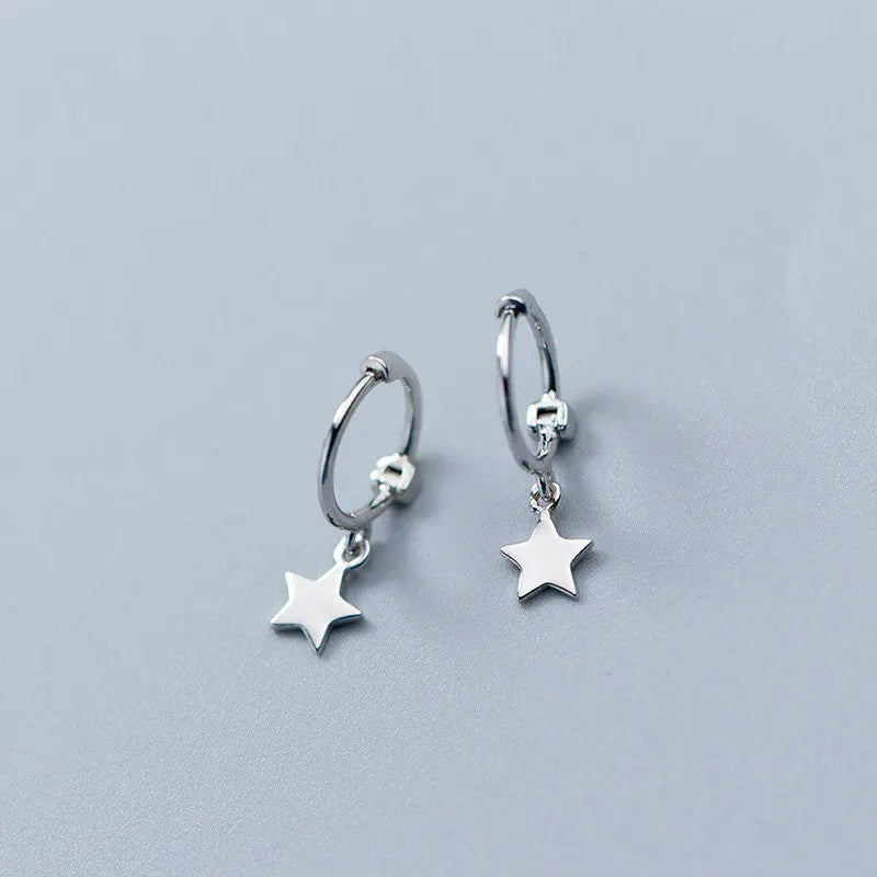 INZATT Real 925 Sterling Silver Star Heart Pentagram Beads Pendant Hoop Earrings For Women Party FINE Jewelry Accessories