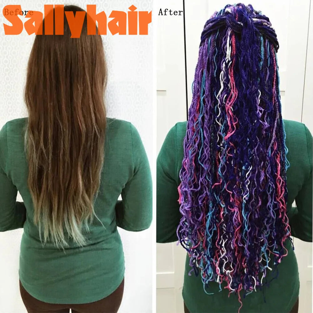Sallyhair Synthetic Braids Thin Box Braids Crochet Braiding Hair Colorful Zizi Braids Extensions Grey Pink Black Brown Hair